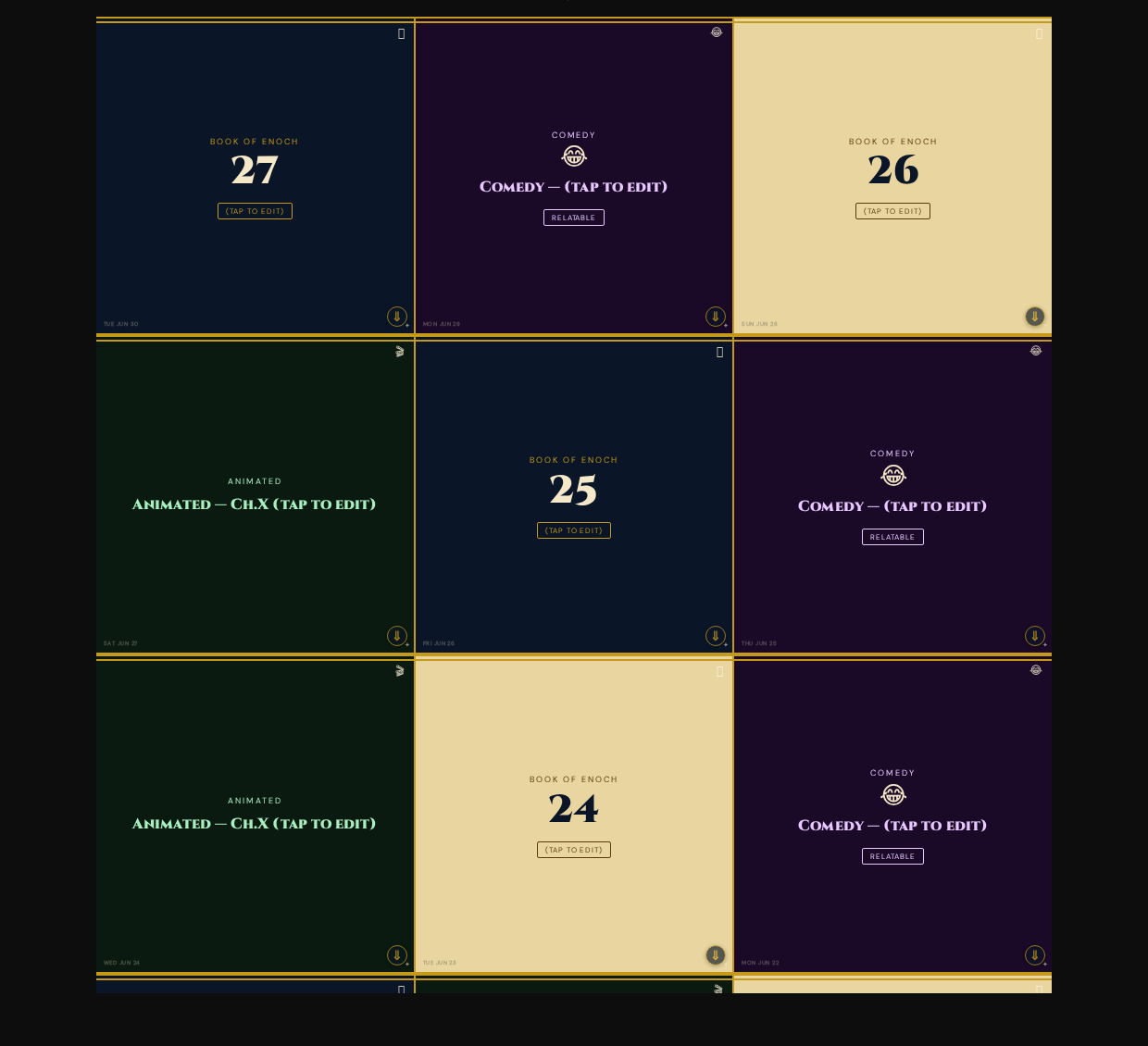 Book club planner with weeks of posts laid out